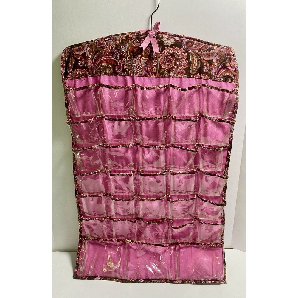 Hanging Jewelry Organizer Pink Paisley 66 Pockets Enchante Accessories Vintage